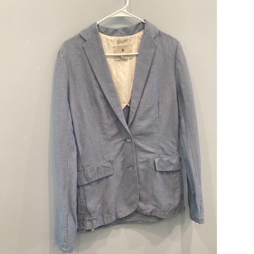 Maison Scotch Womens Linen Blazer 2 Blue Classic Preppy Transitional Career